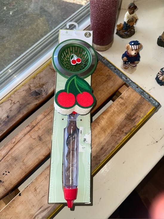 Spruce Lane Other - Spruce Lane Cherry-themed sink strainer and scrub brush set ~New